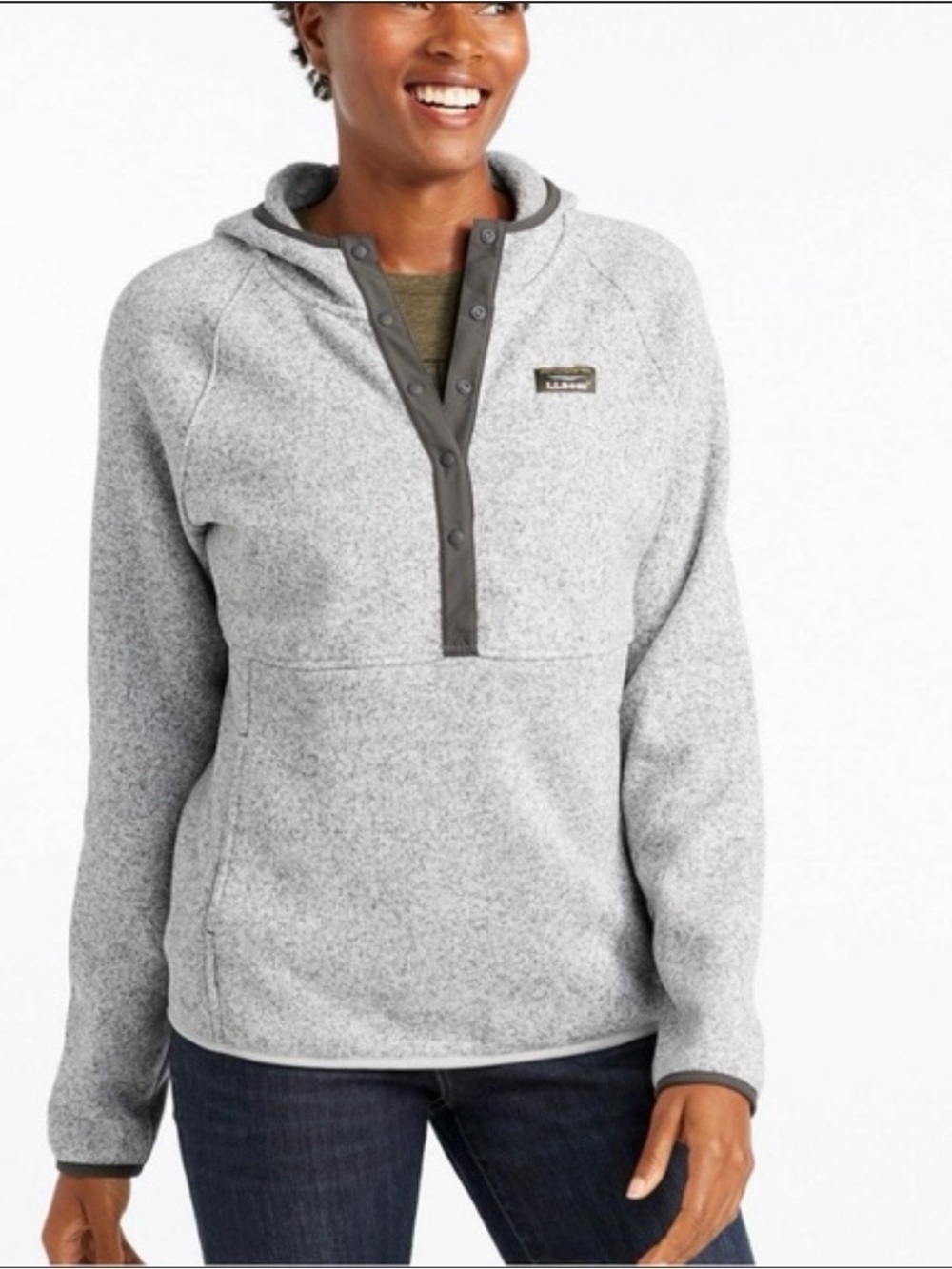 L.L. Bean Sweater Fleece Pullover Womens Medium Gray Snap Neck Cozy Jacket